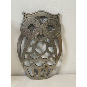 Vintage Leonard Silverplate Silver Owl Trivet Wall Art Hanging Kitchen Decor 10"